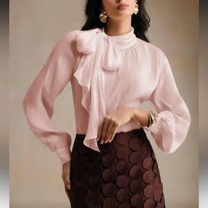 Elegant Pink Tie Neck Blouse